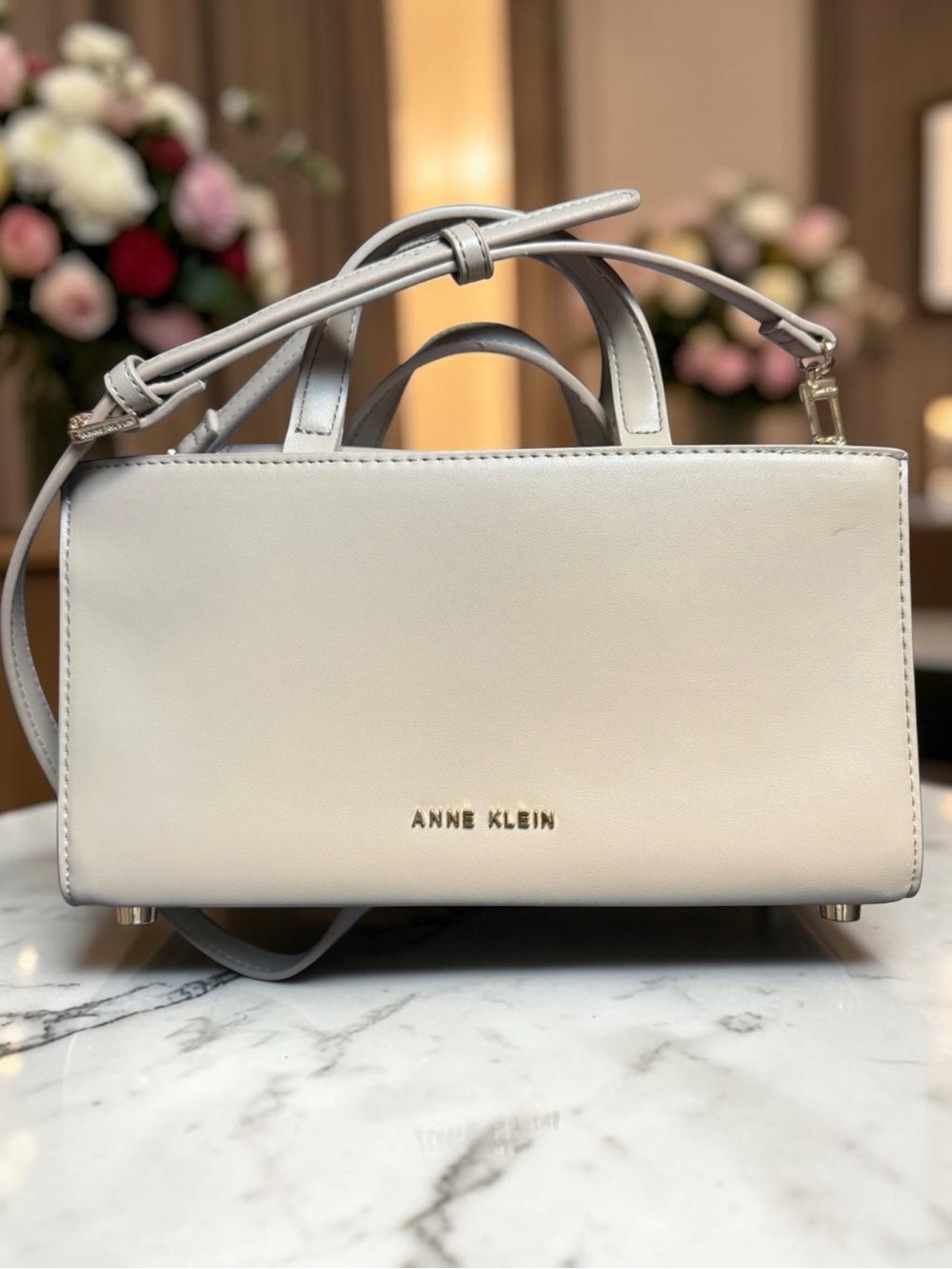 Anne Klein Beige Bow-Accent Top-Handle Bag - Picture 2 of 7